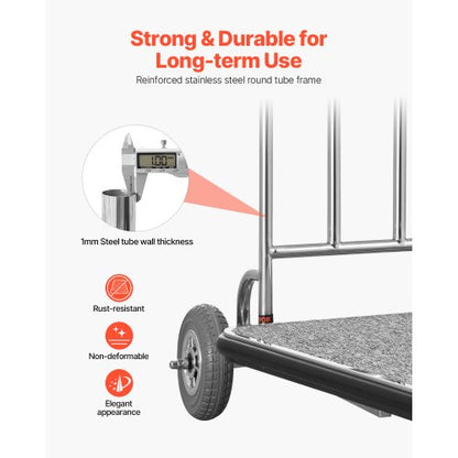 Bagagevagn 600 LBS 3 hjul Rostfritt stål Finish Bellman's Cart |  EU