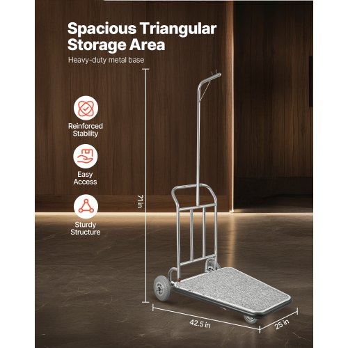 Bagagevagn 600 LBS 3 hjul Rostfritt stål Finish Bellman's Cart |  EU