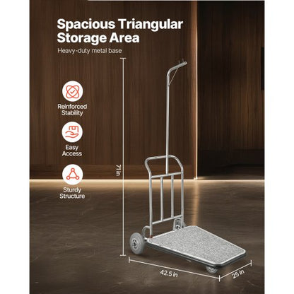 Bagagevagn 600 LBS 3 hjul Rostfritt stål Finish Bellman's Cart |  EU