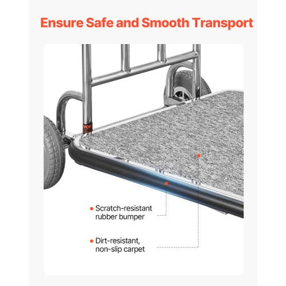 Bagagevagn 600 LBS 3 hjul Rostfritt stål Finish Bellman's Cart |  EU