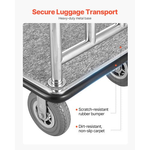 Hotel Luggage Cart 1200 LBS Brushed Stainless Steel Finish Bellman's Cart | EU
