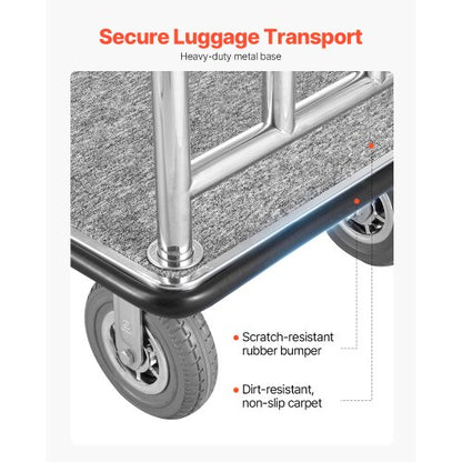 Hotel Luggage Cart 1200 LBS Brushed Stainless Steel Finish Bellman's Cart | EU