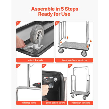 Hotel Luggage Cart 1200 LBS Brushed Stainless Steel Finish Bellman's Cart | EU