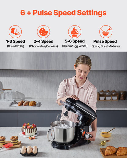 Stand Mixer 6 Quarts elektrisk degmixer 1400W 6 + P Speeds Matvisp