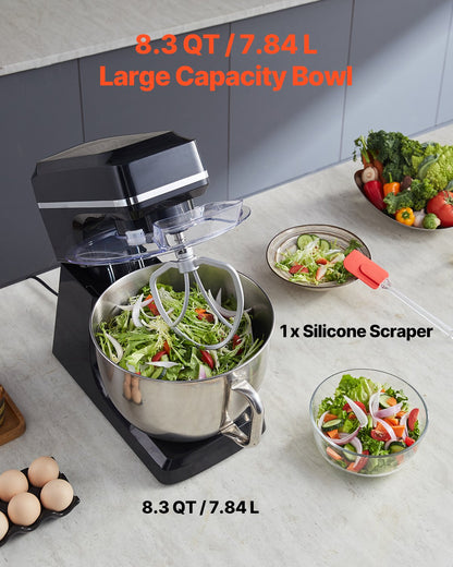 Standmixer 8,3 QT Elektrischer Teigmixer 1400 W 6 + P Geschwindigkeiten Schneebesen
