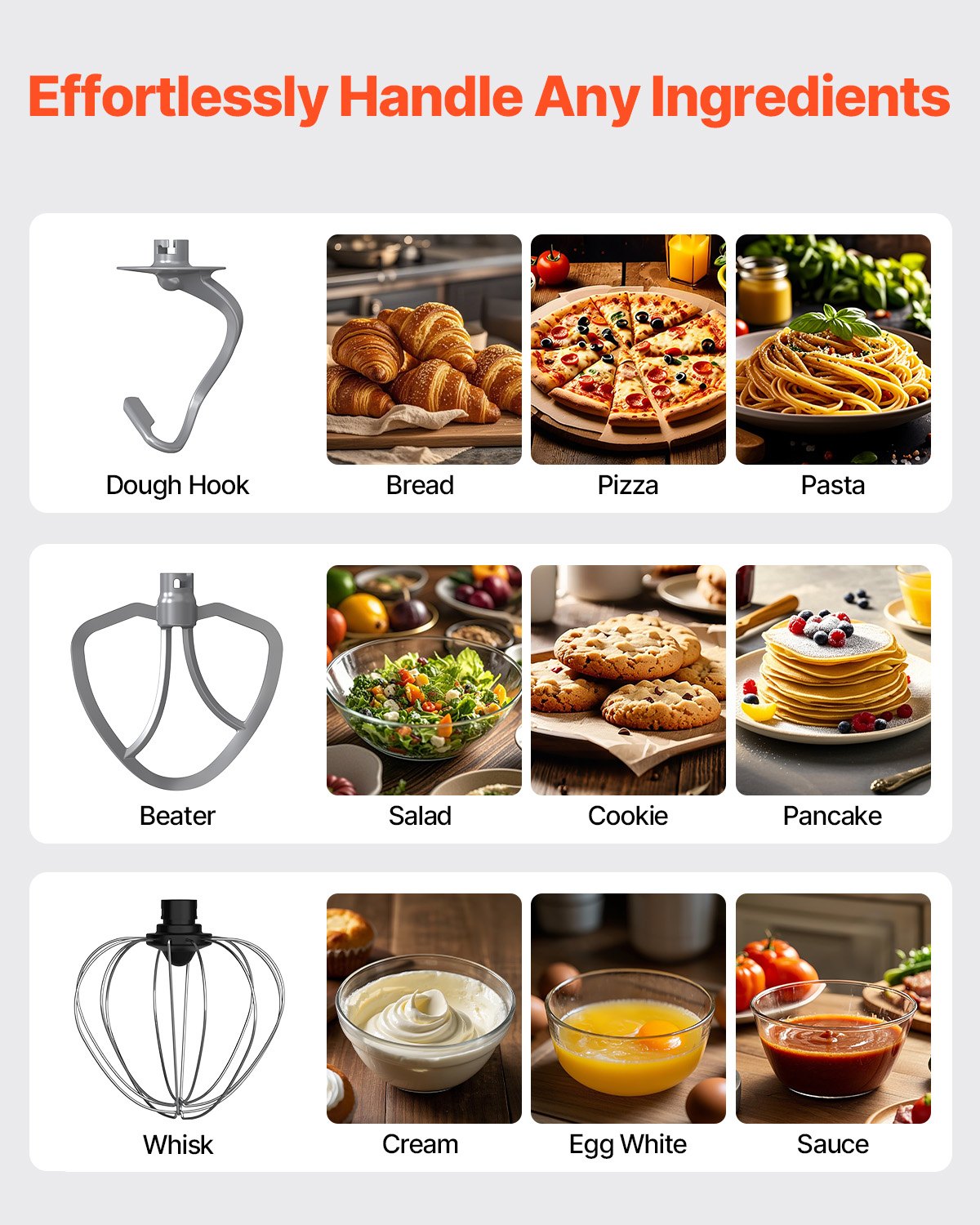 Standmixer 8,3 QT Elektrischer Teigmixer 1400 W 6 + P Geschwindigkeiten Schneebesen