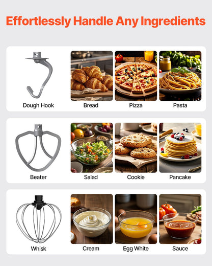 Standmixer 8,3 QT Elektrischer Teigmixer 1400 W 6 + P Geschwindigkeiten Schneebesen