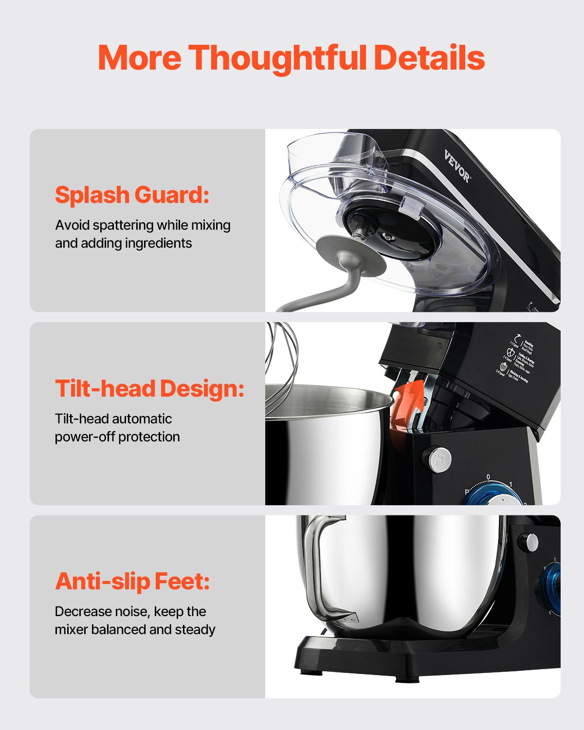 Standmixer 8,3 QT Elektrischer Teigmixer 1400 W 6 + P Geschwindigkeiten Schneebesen