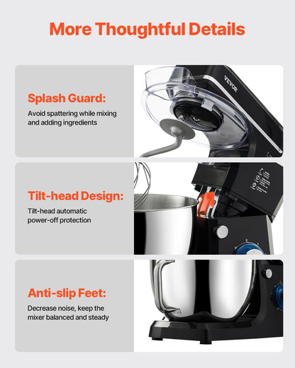 Standmixer 8,3 QT Elektrischer Teigmixer 1400 W 6 + P Geschwindigkeiten Schneebesen
