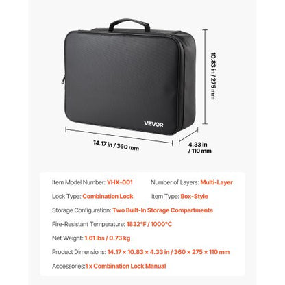 Brandsäker dokumentlåda, 1000 ℃ värmeisolerad brandsäker och vattentät låda med lås, bärbar flerskiktad hemmakontors reseförvaringsorganisatör, för pass, viktiga dokument, filer |  EU