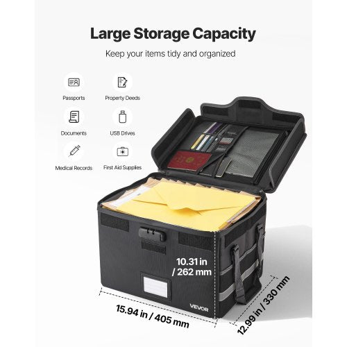 Brandsäker dokumentlåda, 1000 ℃ värmeisolerad brandsäker och vattentät låda med lås, bärbar filförvaring säkerhetsorganisatör hemmakontor reseanvändning, för pass, viktiga dokument och filer |  EU