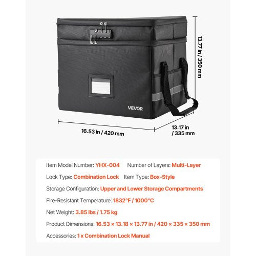 Brandsäker dokumentlåda, 1000 ℃ värmeisolerad brandsäker och vattentät låda med lås, bärbar tvålagers filförvaringsorganisatör hemmakontor reseanvändning, för pass, viktiga dokument, filer |  EU