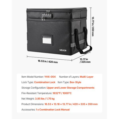 Brandsäker dokumentlåda, 1000 ℃ värmeisolerad brandsäker och vattentät låda med lås, bärbar tvålagers filförvaringsorganisatör hemmakontor reseanvändning, för pass, viktiga dokument, filer |  EU