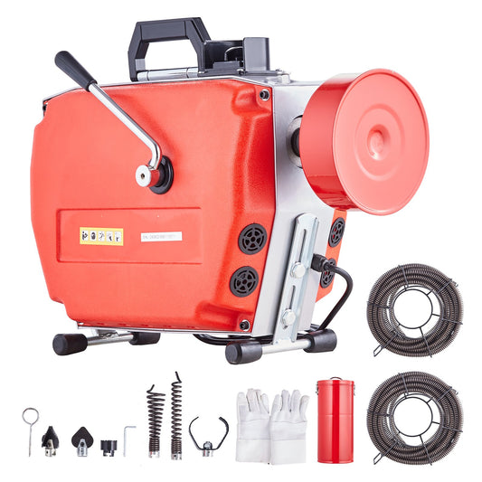 Sewer Cleaning Machine 120FT x 7/8" 420W Sewer Snake Auger Manual Feed
