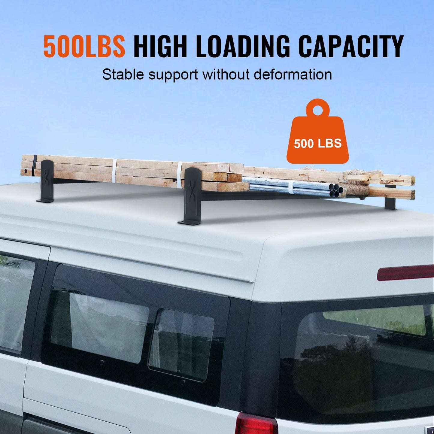 Takräcke för skåpbilar, takräcken i legerat stål med 2 stång, 227 KG kapacitet Regnränna takräcke, justerbar längd 910-1460 mm, skåpbilsstegeställ kompatibel med Chevrolet Express, GMC Savana, etc.