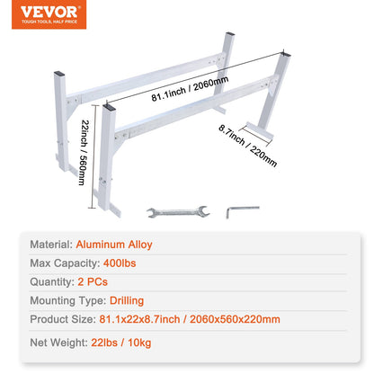 Takräcke för skåpbil, 2 stång Takräcke i aluminiumlegering, 181 kg Kapacitet Regnränna Van Takräcke, Justerbar längd 1300-2060 mm, Skåpbilsstegeställ för skåpbil, last, släp