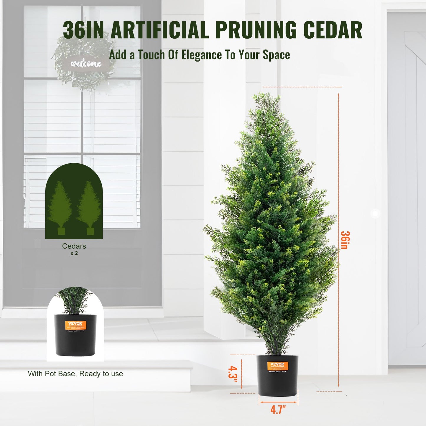 2er-Pack 3' Künstliche Zeder Topiary Baum Faux Pflanze UV Dekor Indoor/Outdoor