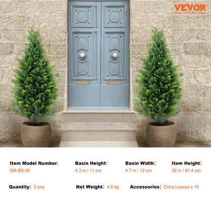 2er-Pack 3' Künstliche Zeder Topiary Baum Faux Pflanze UV Dekor Indoor/Outdoor