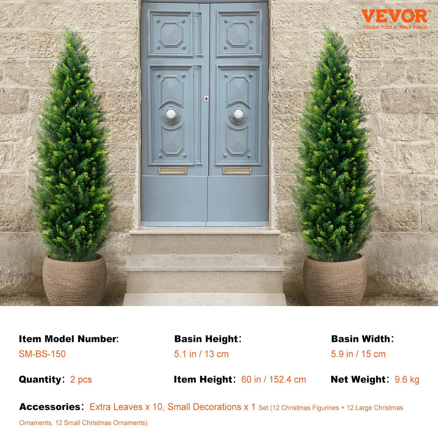 2-pack 5' Artificiell ceder Topiary Tree Faux Plant UV-dekor inom/utomhus