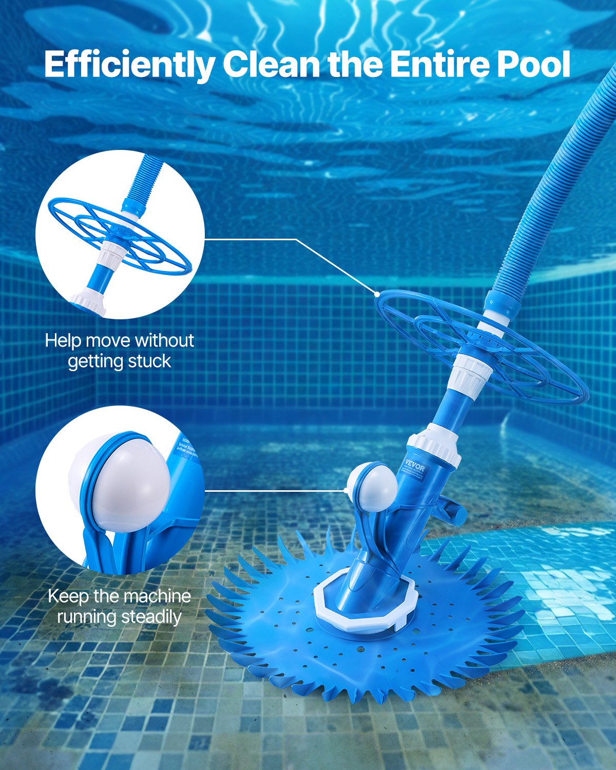 Suction Pool Cleaner Vacuum Cleaner 12 Hoses for In/Over-ground Pool