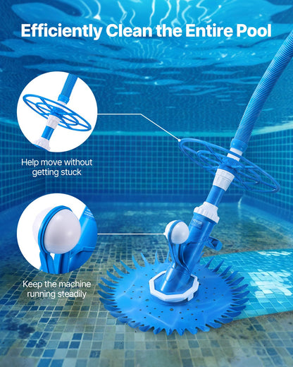 Suction Pool Cleaner Vacuum Cleaner 12 Hoses for In/Over-ground Pool