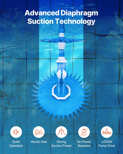 Suction Pool Cleaner Vacuum Cleaner 12 Hoses for In/Over-ground Pool