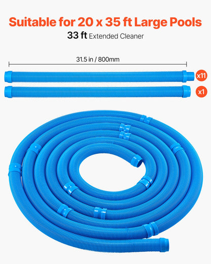 Suction Pool Cleaner Vacuum Cleaner 12 Hoses for In/Over-ground Pool