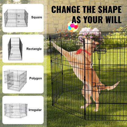 Dog Playpen 8 Panels Foldable Metal Training Pen for Dog with Bottom Pad 30"H