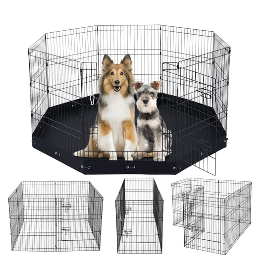 Dog Playpen 8 Panels Foldable Metal Training Pen for Dog with Bottom Pad 30"H