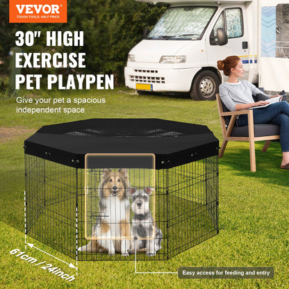 Dog Playpen 8 Panels Foldable Metal Dog Training Pen with Top Lid 30"H
