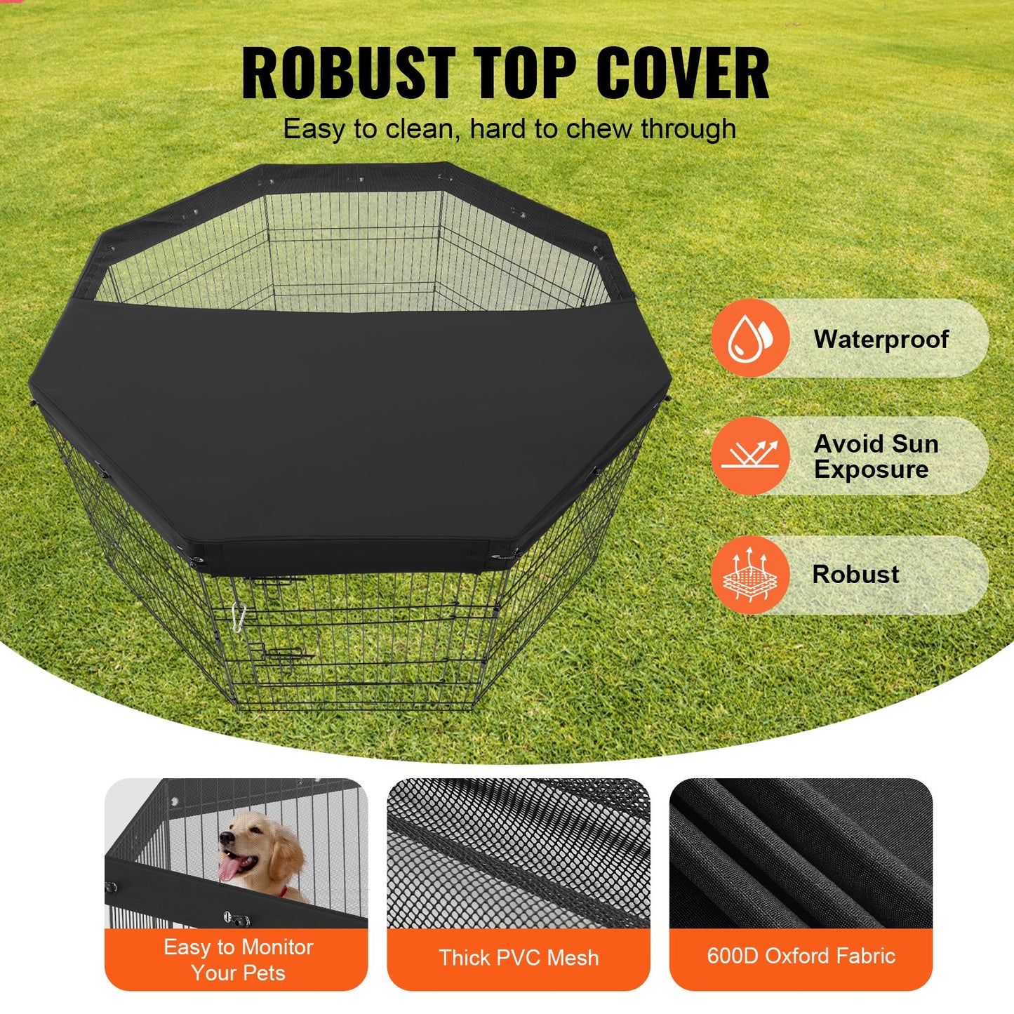Dog Playpen 8 Panels Foldable Metal Dog Training Pen with Top Lid 30"H
