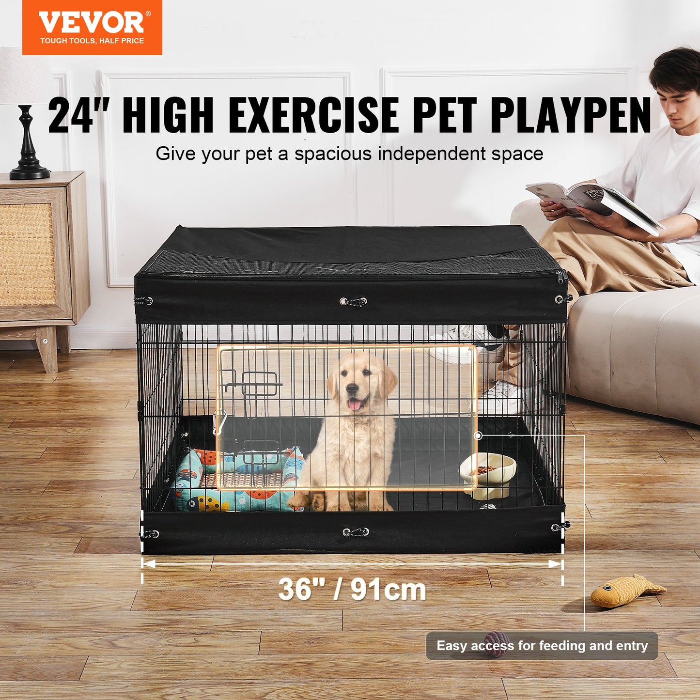 Dog Playpen 4 Panels Foldable Metal Dog Training Pen with Bottom Protection