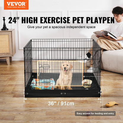 Dog Playpen 4 Panels Foldable Metal Dog Training Pen with Bottom Pad 36 Inch