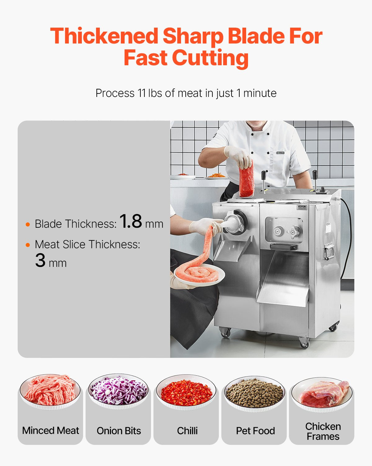 Commercial Electric Meat Grinder Slicer 14 Lbs/Min Sausage Stuffer