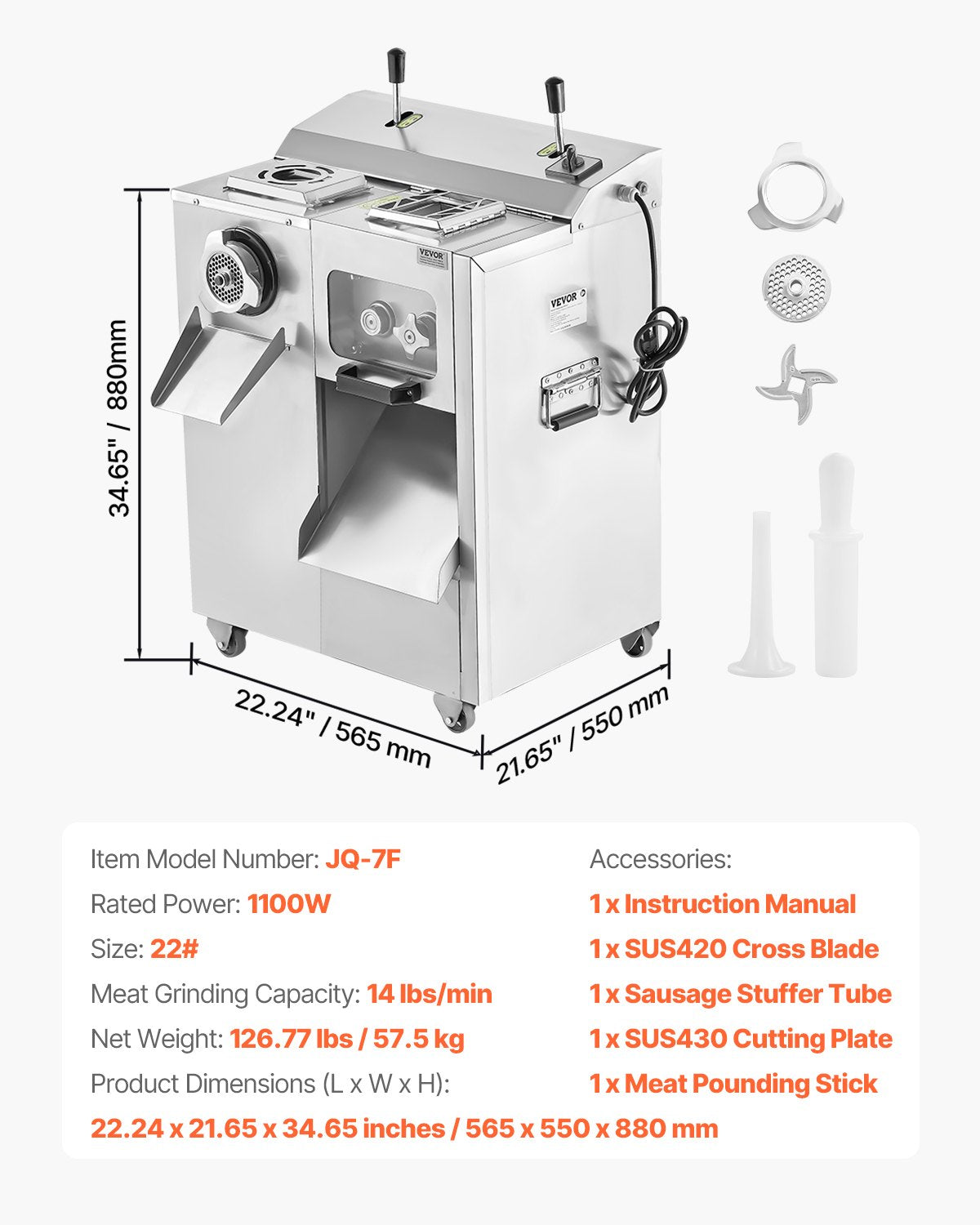 Commercial Electric Meat Grinder Slicer 14 Lbs/Min Sausage Stuffer