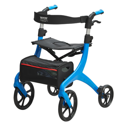Folding Rollator Walker för seniorer och vuxna, lätt rullstol i aluminium med sits och justerbart handtag, 4-hjulig utomhusrullator med rymlig förvaringsväska, 136 kg kapacitet
