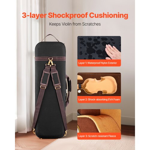 Full-size portable nylon case for violin, scratch-resistant travel bag