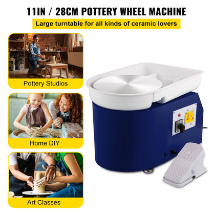 Ceramic Wheel 11in 0-300 rpm Ceramic Wheel, 350W Adjustable Speed Shaping Machine with Sculpting Tool and Apron, Removable Basin Foot Pedal Control for Arts Crafts and Home DIY Blue