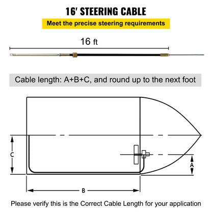 Outboard Steering System 16\' Outboard Steering Kit 16 Fot Båtstyrkabel med 13\" Hjul hållbart marint styrsystem
