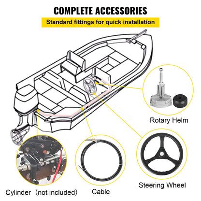Outboard Steering System 16\' Outboard Steering Kit 16 Fot Båtstyrkabel med 13\" Hjul hållbart marint styrsystem