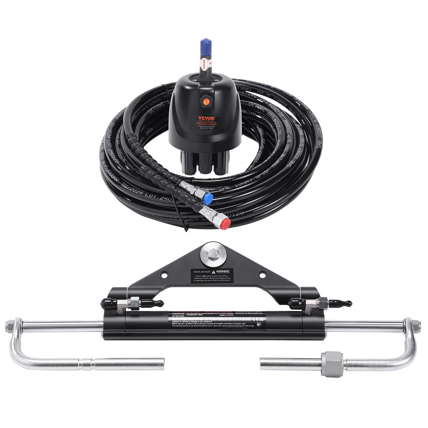 Hydraulisches Außenborder-Lenkkit, 150 PS, hydraulisches Lenksystem für Marineboote, mit Steuerpumpe, Zweiwege-Sperrzylinder und 26 Fuß hydraulischem Lenkschlauch, für Boote mit einer Station und einem Motor