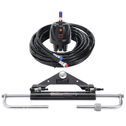Hydraulic Outboard Steering Kit, 150HP, Marine Boat Hydraulic Steering System, with rudder pump two-way lock cylinder and 24 feet hydraulic steering hose, for single-station single-engine boats