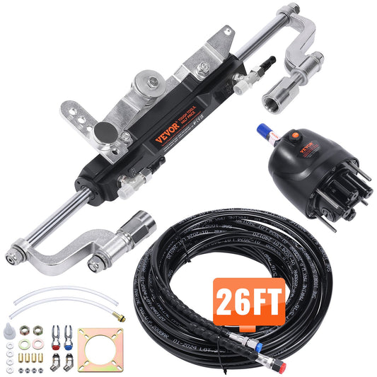 Hydraulic Outboard Steering Kit, 300HP, Marine Boat Hydraulic Styring System, med rorpump tvåvägslåscylinder och 26 fot hydraulisk styrslang, för enkelstations enmotoriga båtar
