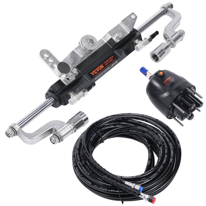 Hydraulisches Außenbord-Lenkkit, 300 PS, hydraulisches Lenksystem für Marineboote, mit Ruderpumpe, Zweiwege-Sperrzylinder und 26 Fuß langem hydraulischen Lenkschlauch, für Einmotorboote mit einer Station