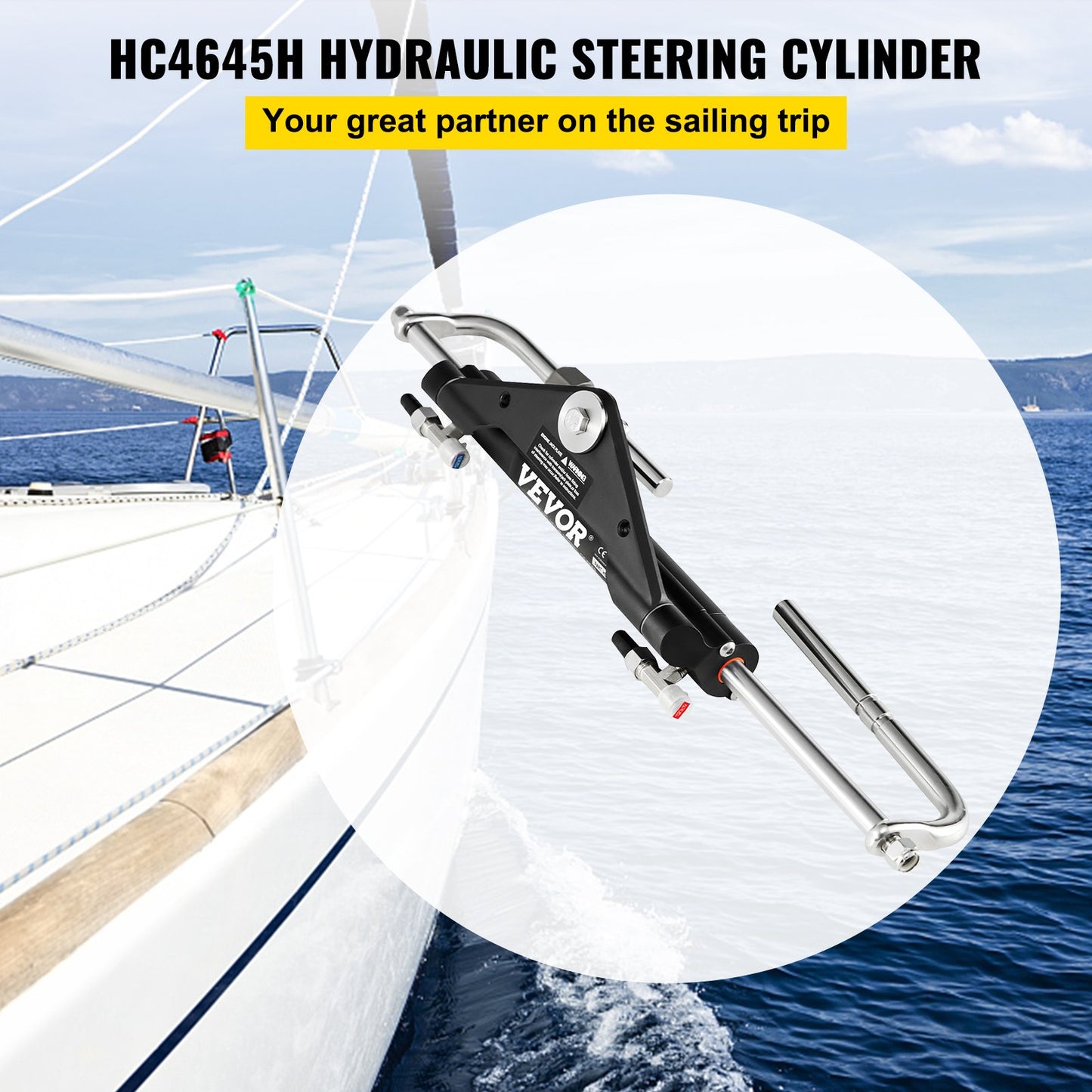 Hydraulic Steering Cylinder HC4645H Front Mount Hydraulic Outboard Marine Steering Cylinder Suit for Up to 150HP Boat Steering