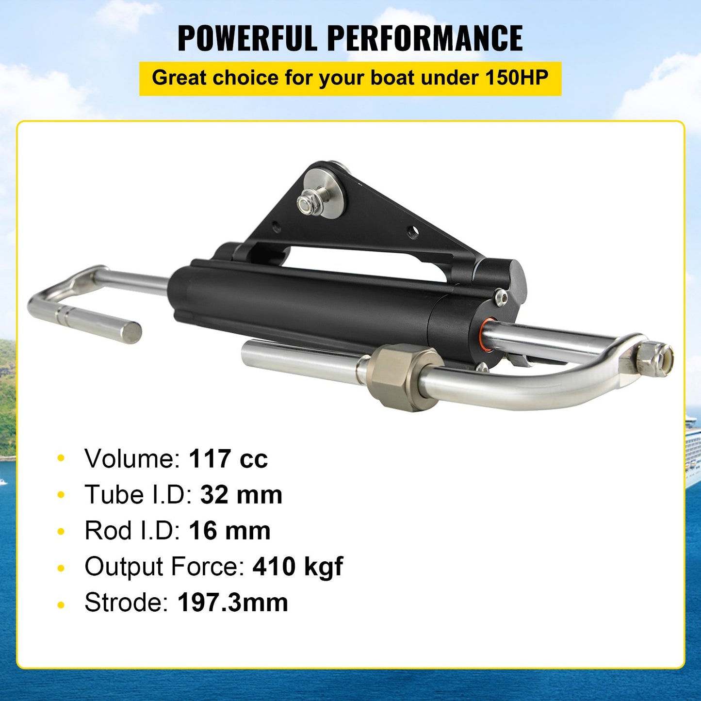 Hydraulic Steering Cylinder HC4645H Front Mount Hydraulic Outboard Marine Steering Cylinder Suit for Up to 150HP Boat Steering