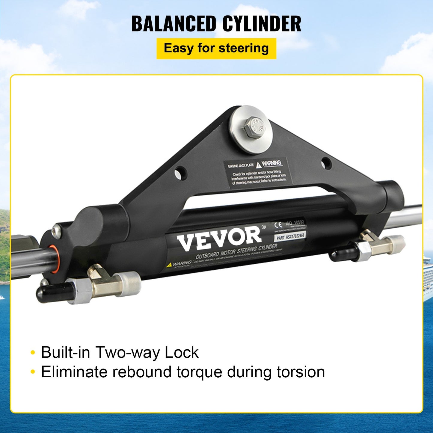 Hydraulic Steering Cylinder HC4645H Front Mount Hydraulic Outboard Marine Steering Cylinder Suit for Up to 150HP Boat Steering