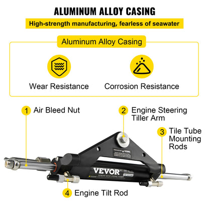 Hydraulic Steering Cylinder HC4645H Front Mount Hydraulic Outboard Marine Steering Cylinder Suit for Up to 150HP Boat Steering