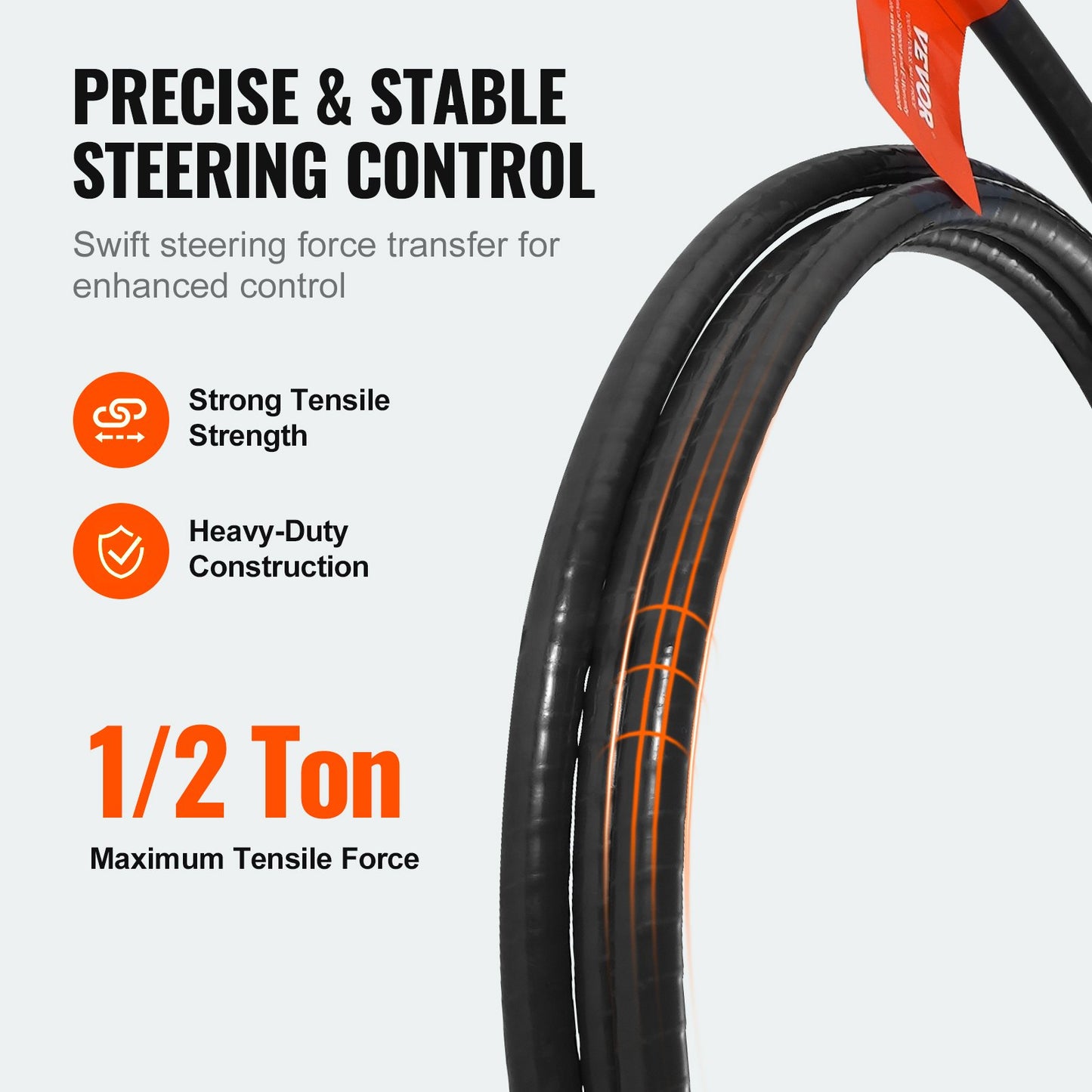 Boat Steering Cable, 17ft Outboard Marine Rotary Steering Cable, 1/2 Ton High Tensile Strength, Steel Steering Cable Compatible with Most Single Station Outboard Steering Systems