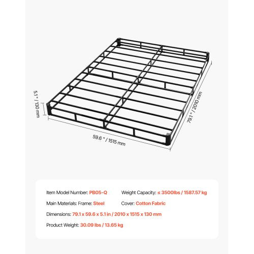 Boxspring Queen size-sängram med tyg 204,5 L x 144,5 B x 13,5 H tum |  EU